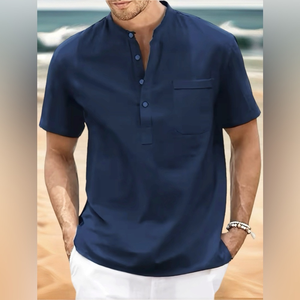 Blue Casual Button Down Shirt with Classic Collar